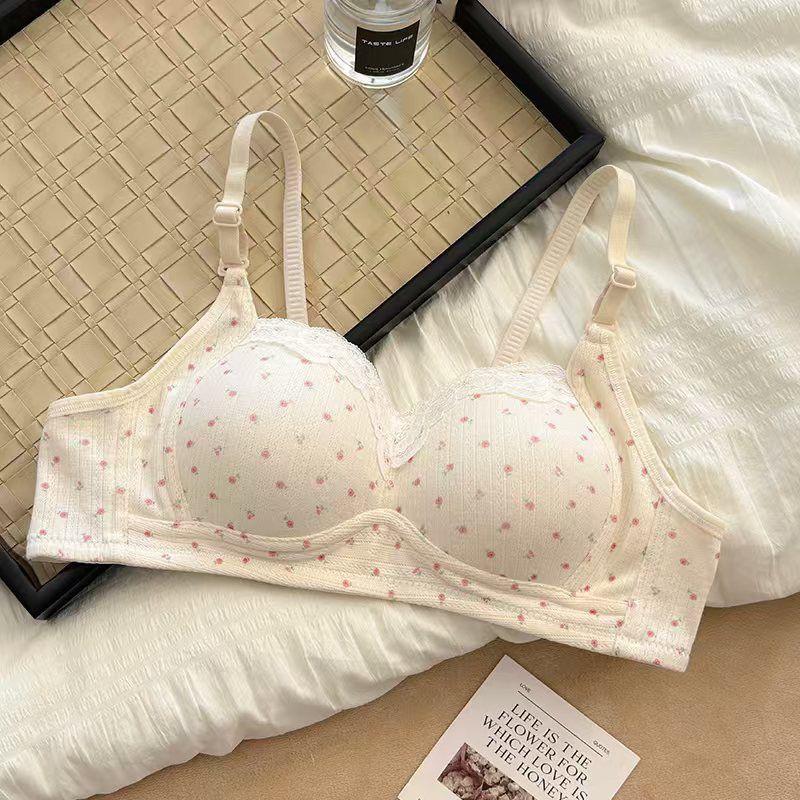 Japanese Style Cute Bra Set Small Bust Push Up Round Shape Non-wired Adjustable Fixed Cup