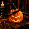 Haunted House Requisiten Halloween Kürbis Ornament mit Hexenhut, Harz Jack O Lantern Dekorative Lampe, Atmosphärische Raumaccessoires Gruseliges Gesicht Figur