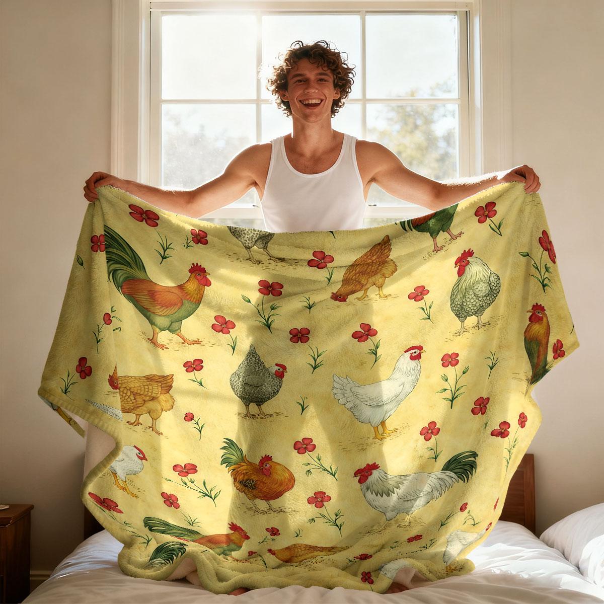 1pc Cartoon Chicken Animal Printed Flannel Blanket Multiple Sizes Soft And Comfortable, Suitable For Napping, Machine Washable 75cmx90cm