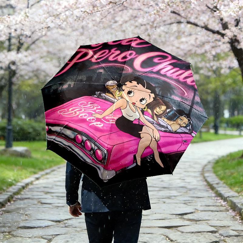 1pc Sturdy 8-Bone Auto Umbrella, Betty Boop Umbrella, Digital Printed, Foldable Umbrella for On-the-Go Outdoor Use