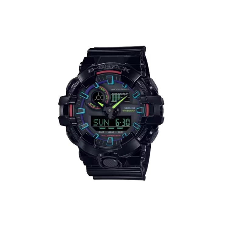 CASIO Men Liquid Crystal/Analog Dual Display Series 58mm Black Watch GA-700RGB-1A GA-700RGB-1A Black Strap