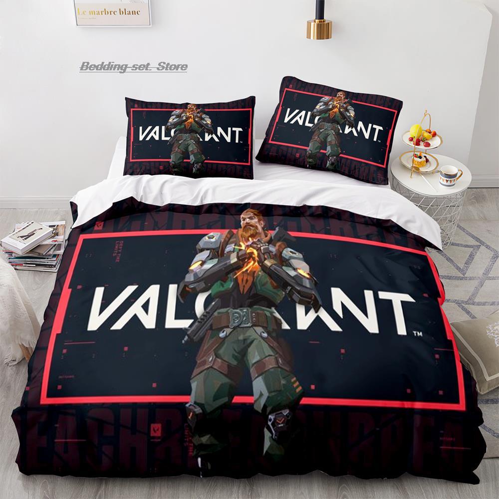 Gaming Valorant Bedding Set Single Twin Full Queen King Size Bed Set Aldult Kid Bedroom Duvetcover Sets 3D Print Anime 037