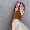 Sheepskin version~ retro style leather cover toe flip-flops women's shoes summer wear niche flat bottom one pedal beach sandals