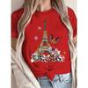 T-shirt da Donna Torre Eiffel Floreale - Grafica Ispirata a Parigi, Stampa Romantica con Farfalle per Uso Quotidiano Casual