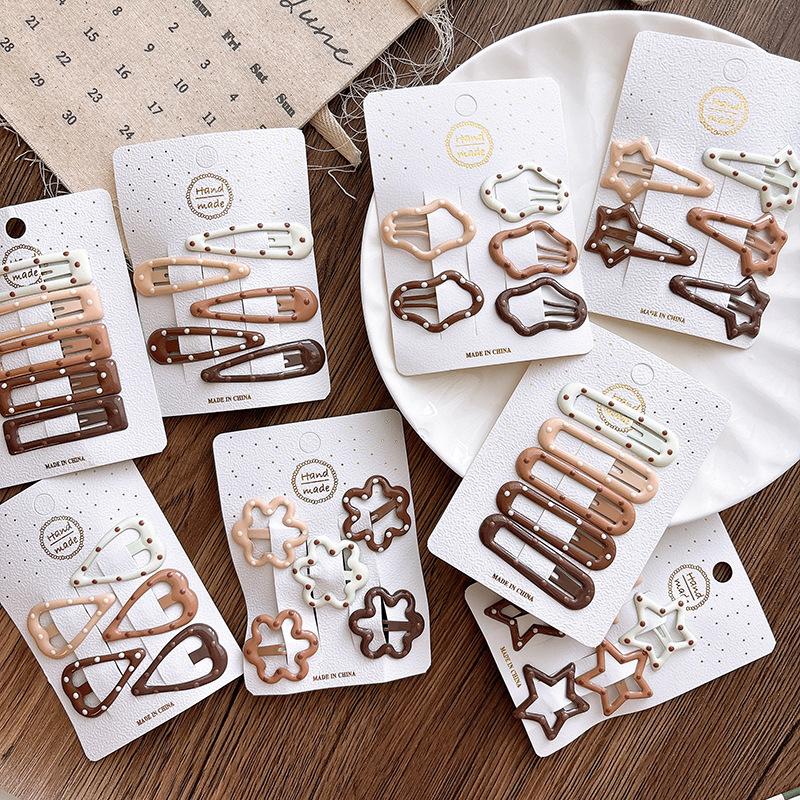5Pcs Milk Coffee Color Polka Dot Children's Hairpins BB Clip Baby Girls Bangs Hairpin Hair Clips Kids Headwear Hair Accessories