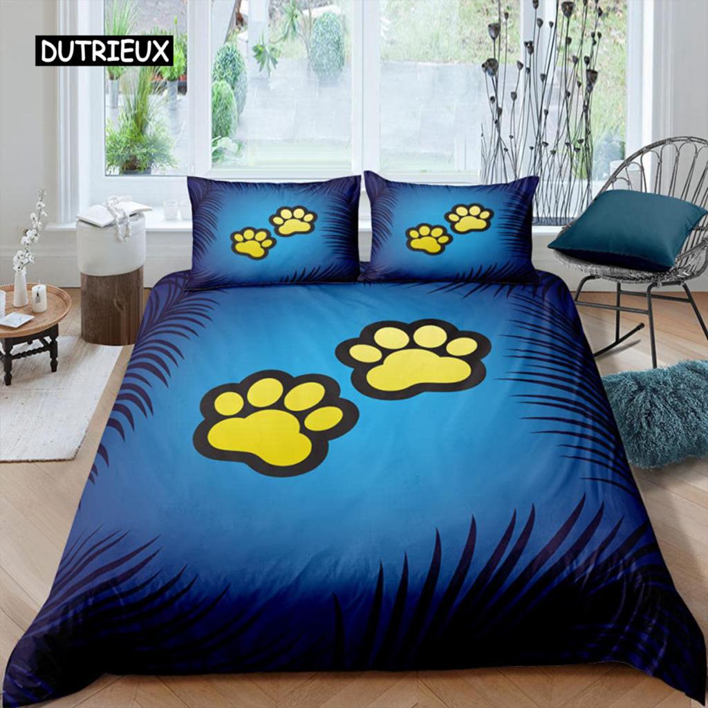 

Footprint Duvet Cover Set Kids Watercolor Bedding Set Animal Footprints Colorful Puppy Paws Multicolor Graffiti Art Quilt Cover Tool EU single(135x200cm)