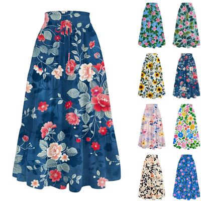 Women's Casual And Fashionable Floral Print Elastic Waist Loose Skirt Waist Loose Skirt