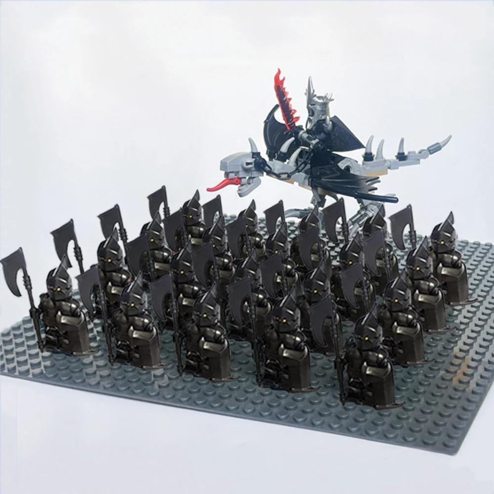 New 21Pcs Solider Uruk Hai Army Figrues King Angmar With Fell Beasts Shield Sword Bow Spear Weapons Kid Toys