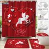 4pcs Valentine's Day Romantic Rose Flower Printed Bathroom Set Waterproof Shower Curtain Floor Mat Toilet Mat U-Shaped Mat