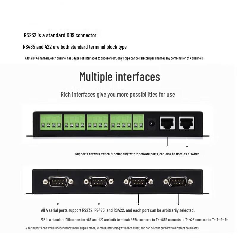 ZLAN Industrial 4-Port Serial Server (RS485/232/422 To Ethernet)