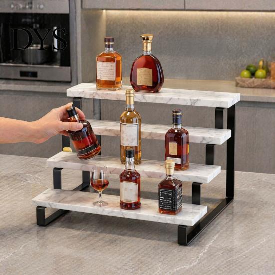 Espositore per Bottiglie in Ferro Scaffale per Liquori, Organizzatore Scaffale per Sciroppi da Caffè, 3 Gradini da Banco Decorativo per Vino per Bar Mini Armadietto, Scaffale Retrò per Casa Whiskey