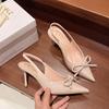 Beautiful Sandals Women's 2025 Summer New Temperament Bow Back Empty Shallow Mouth Single Shoes Pointed Large Size High Heel Sandals