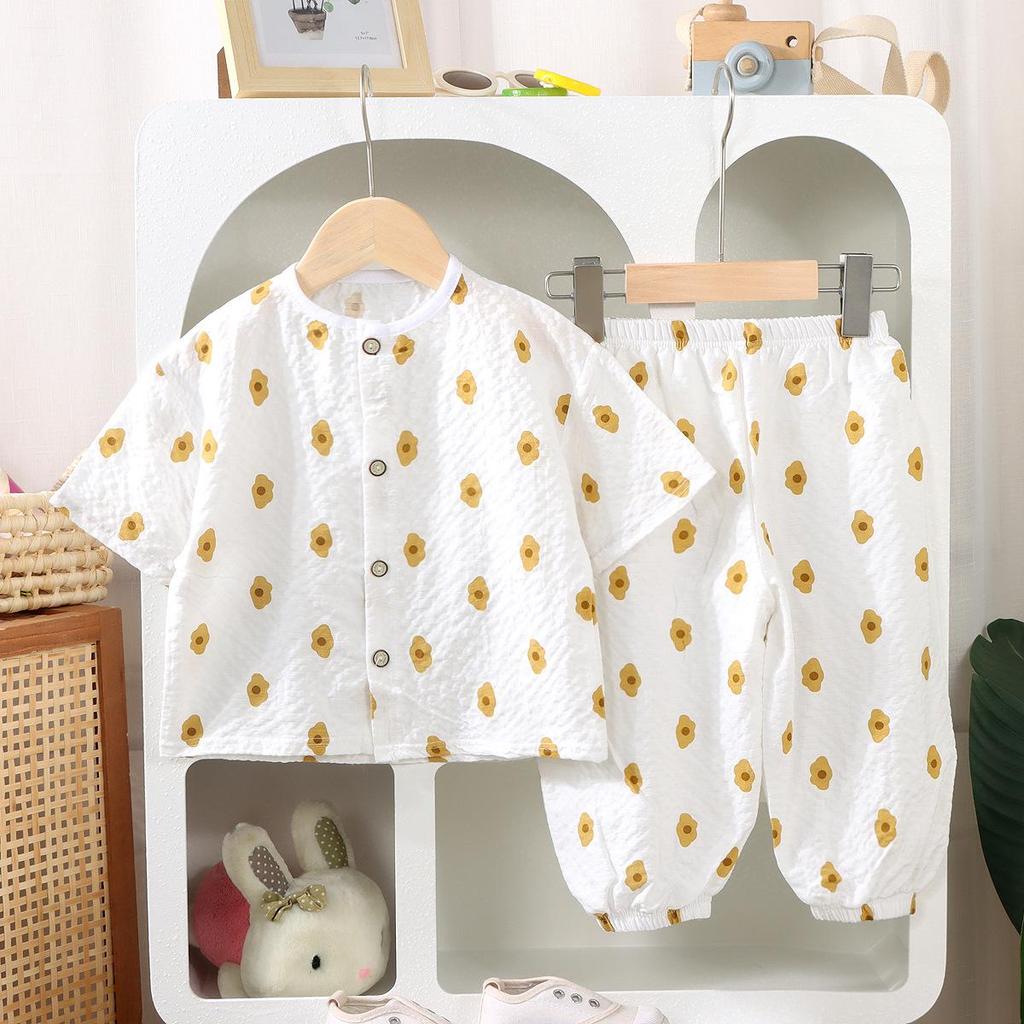 Kids' Breathable Summer Short-Sleeve Set: Lightweight Homewear for Boys & Girls, Ideal for Air-Conditioned Spaces