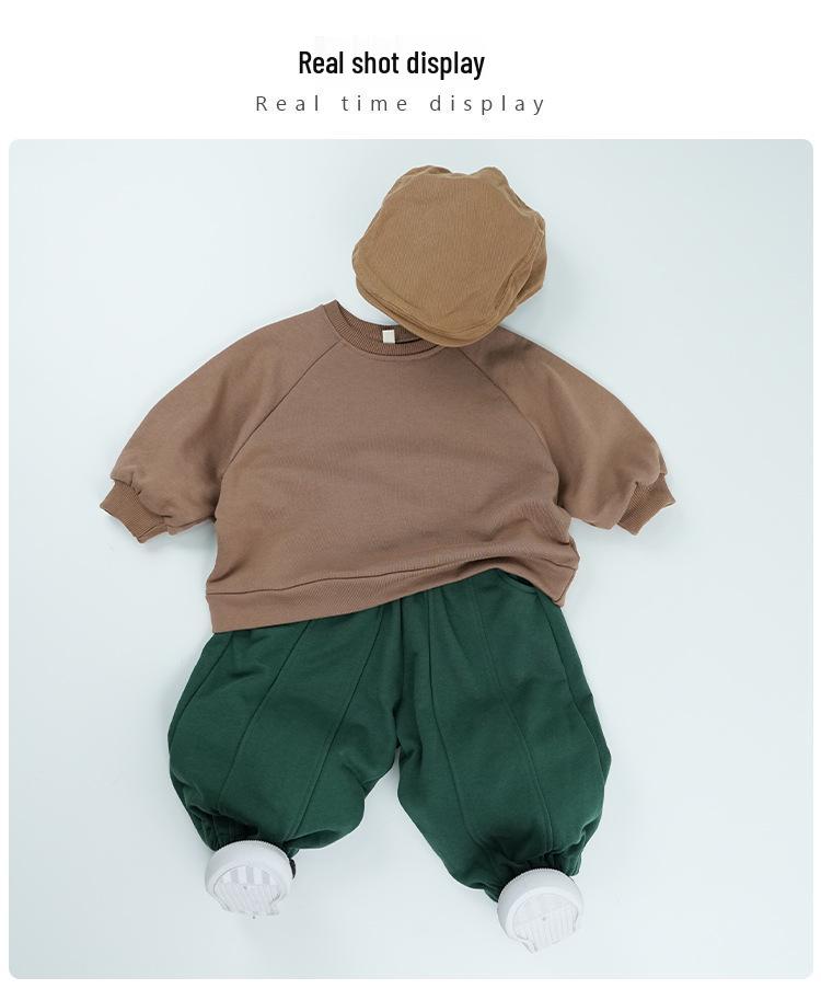 Korean Style Unisex Baby Sweatshirt - Thick Pure Cotton, Trendy Round Neck for Spring & Autumn