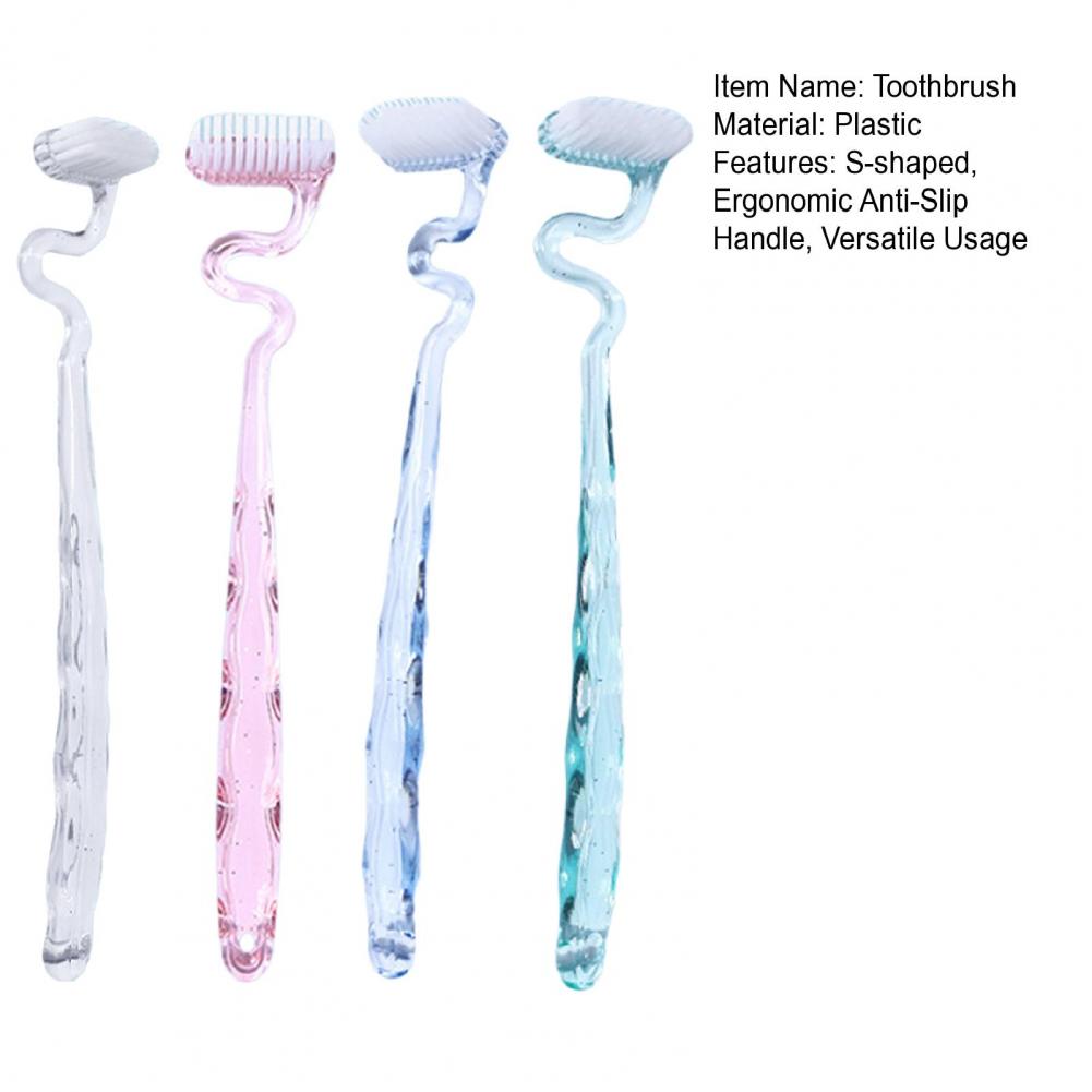 19cm Toothbrush With Hanging Hole Design S-Shaped Vertical Brush Soft Bristles Anti-Slip Handle Toothbrush Tongue Massage Tools