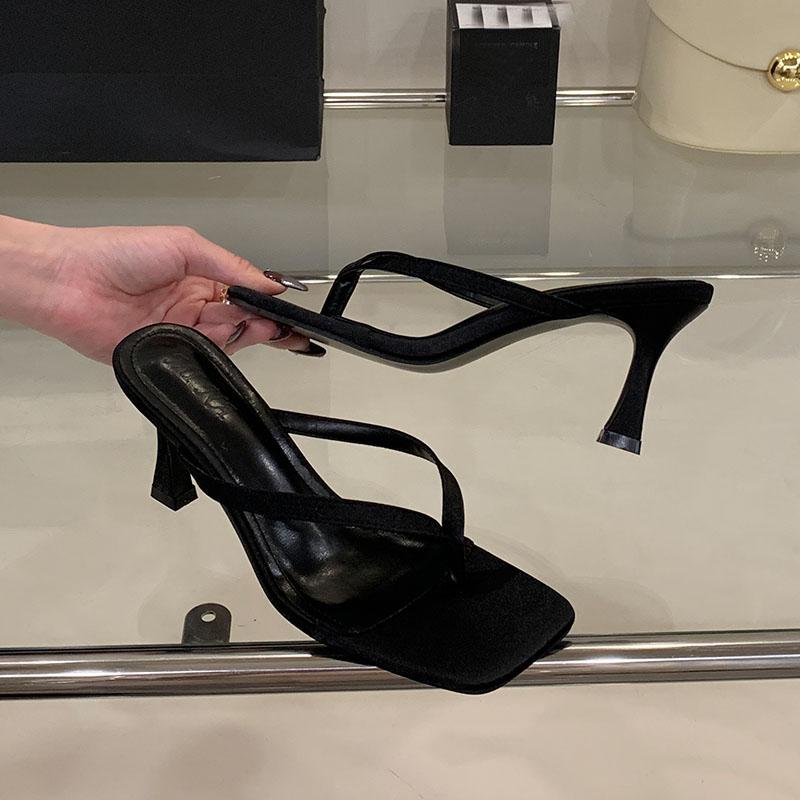 Fashion Female High Heels Slippers Shoes For Ladies Summer Beach Slides Fashion Silk Women Heeled Slippers Sandals Shoes Flip flops