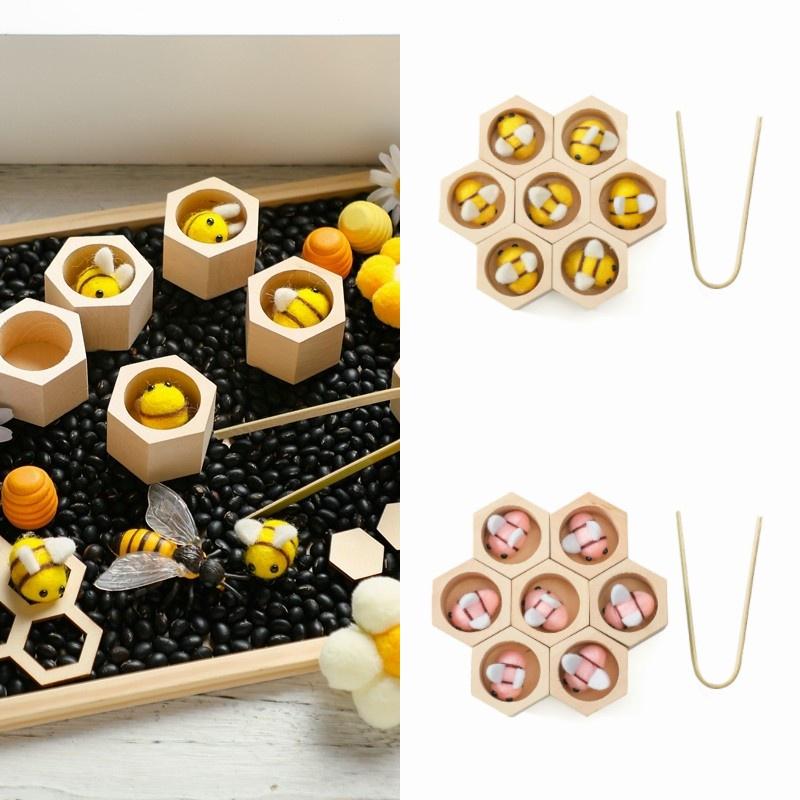 Montessori Wooden Beehive Clip Toy For Children Hand-eye Coordination, Color Recognition And Counting Skills Training