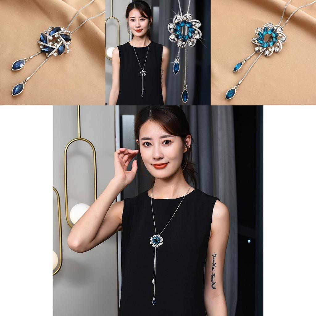 Elegant Blommig Design Justerbar Lång Halskedja Med Kristallutsmyckningar För Trendiga Kvinnor Och Män Perfekt För Höst- Och Vinterhalvåret