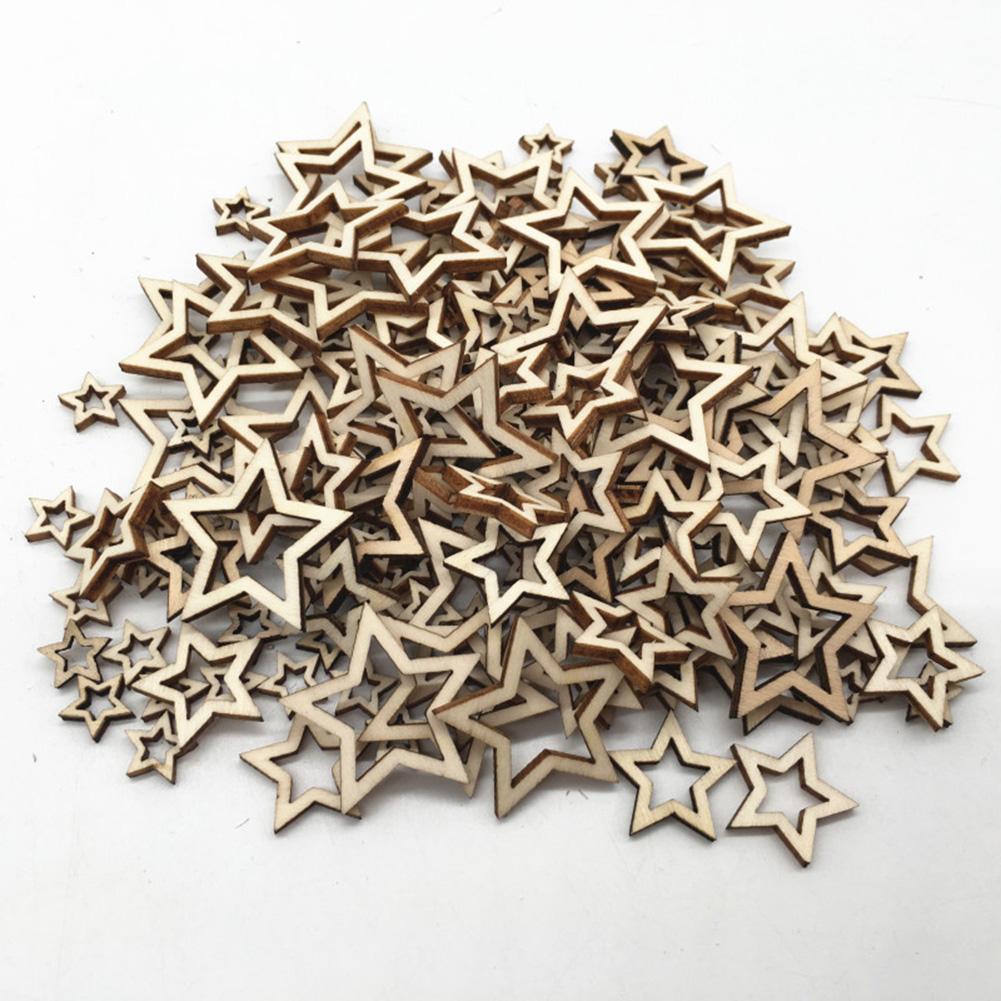 100pc Wooden Hollow Star Shape Scrapbooking Embellishments Natural Wood Slices Unfinished Wood Cut Handmade Decoration Accessory