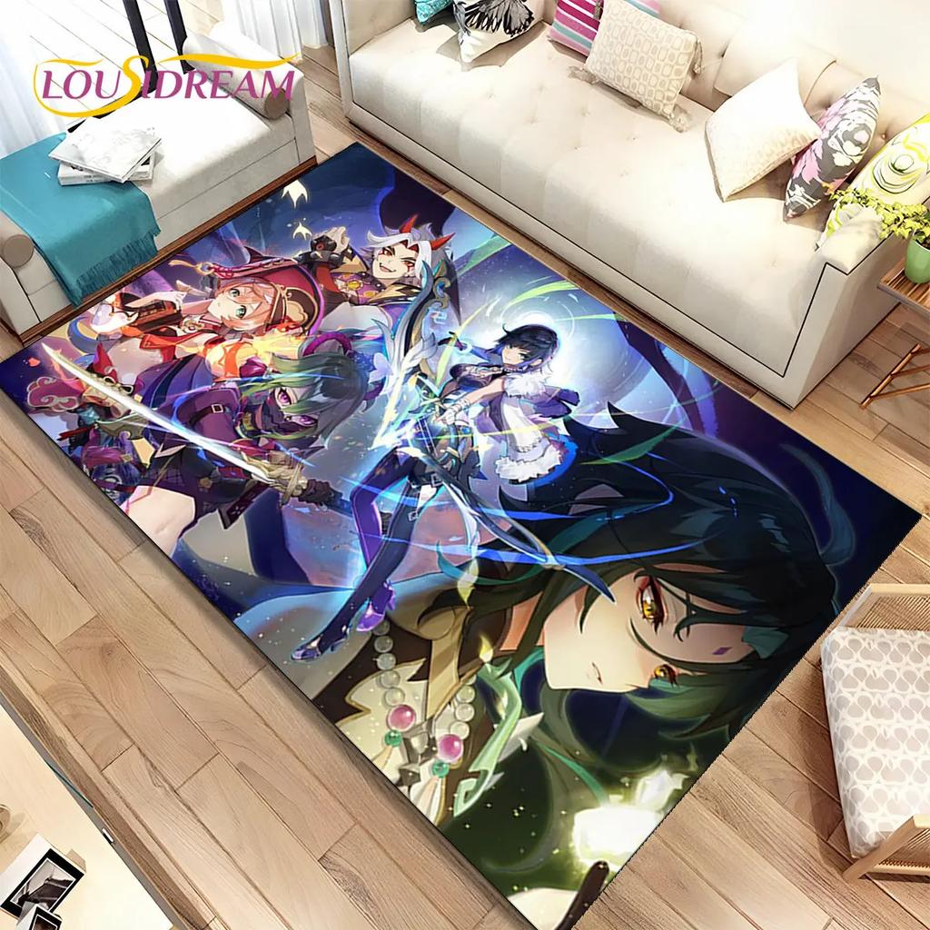 Alfombra de área de juego de dibujos animados de Genshin Impact, Alfombra para el hogar, sala de estar, dormitorio, sofá, felpudo, decoración de cocina, alfombra de piso antideslizante para niños