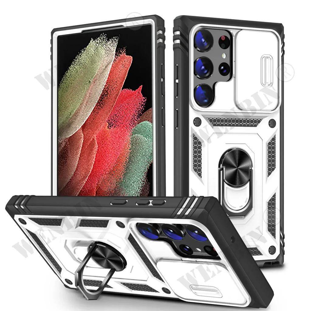 Case For Samsung S25 S24 S23 S22 Ultra Plus S24 FE A56 A36 Heavy Duty with Camera 360 Degree Rotate Kickstand Shockproof Cover