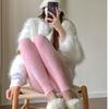 Rosa Nerz Samt Hose Damen Hohe Taille Elastizität Plüsch Freizeit Thermische Leggings Eng Gestrickt Gerade Tragen Außen Hose