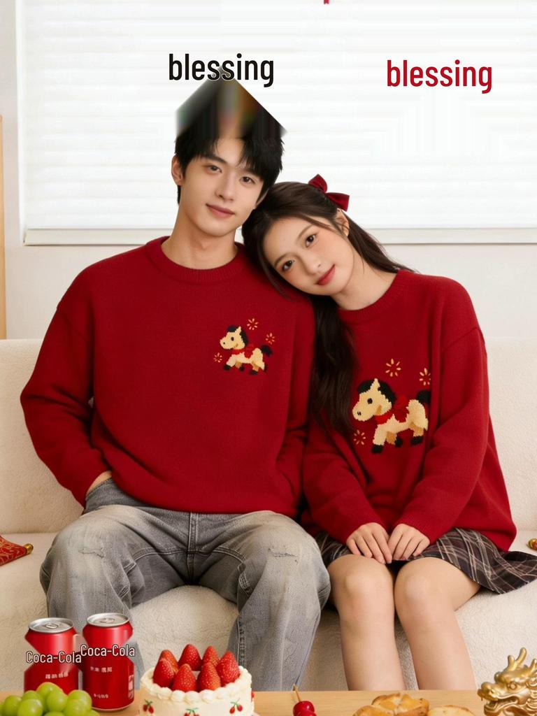 Zodiac Year Red Sweater: Stylish Couples' Knitwear for Autumn/Winter