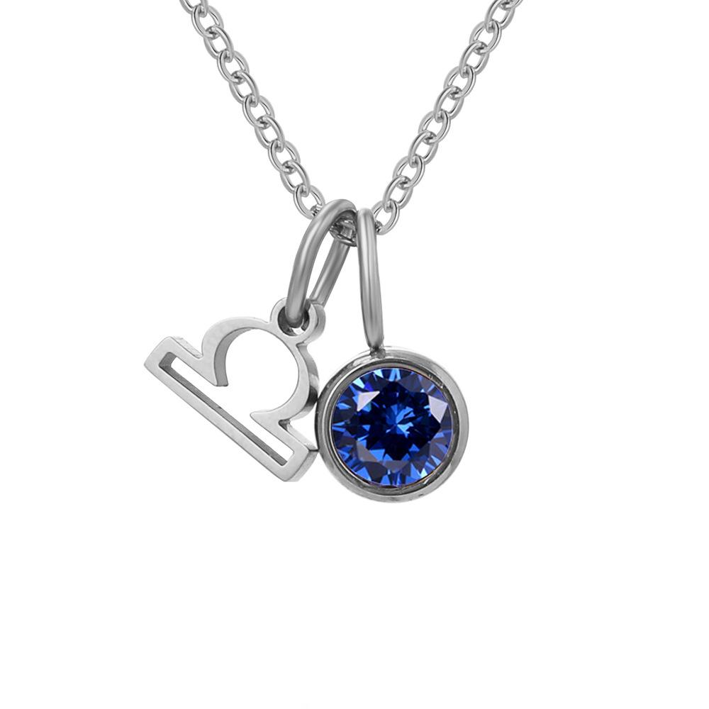eManco Zodiac Rune Necklace with Rhinestone Birthstone in Stainless Steel