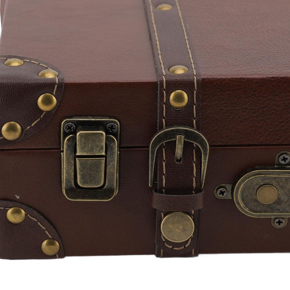 Wood Vintage Suitcase Leather Wooden Storage Box Decorative Luggage Trunk  For Photography