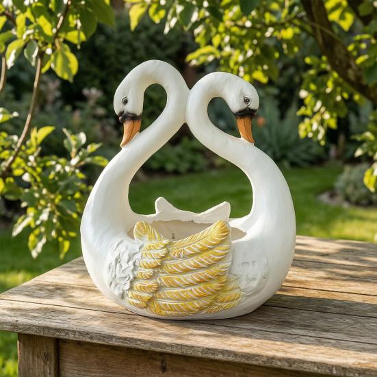 White Swan Planter Resin Pot Outdoor Animal Swan Couple Flower Plant Container