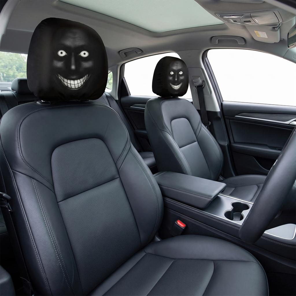 2Pcs Universal Car Headrest Covers Halloween Horror Face Printing Design Breathable Elastic Car Seat Headrest Cover Dustproof