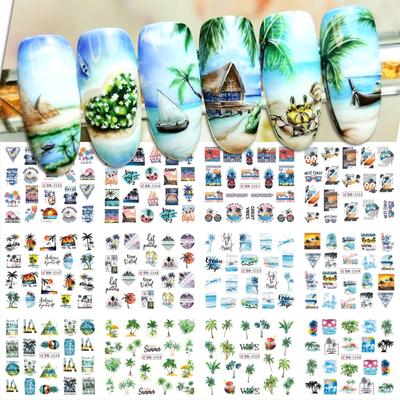 Summer 3D Nail Art Decal Coconut Tree Sunset Pattern Fashion Nail Art Decor Stickers