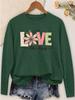 Women's Casual Long Sleeve Tee Round Neck Soft Top with Colorful LOVE Floral Print & Like Jesus Graphic, Minimalist Versatile for Commute