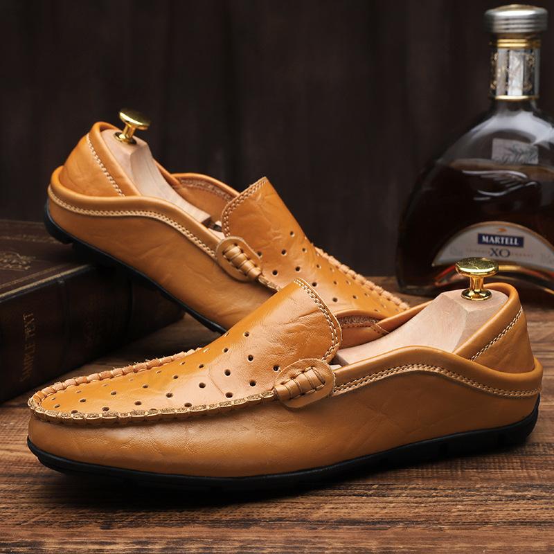 Fashion Autumn Summer Men's Casual Leather Shoes 2025 Soft Leather Business Flat Shoes Comfortable Slip-On Men's Loafers Wedding Party