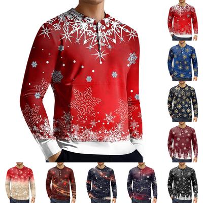 Herren Casual Button-Down Sweatshirt Mode Bedrucktes Langarmshirt Pullover