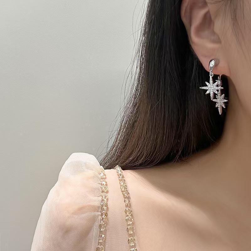 A Pair of Two-wear Zircon Star Earrings, Elegant and Fashionable, Unique Design, Simple and Versatile, High-end Earrings for Women