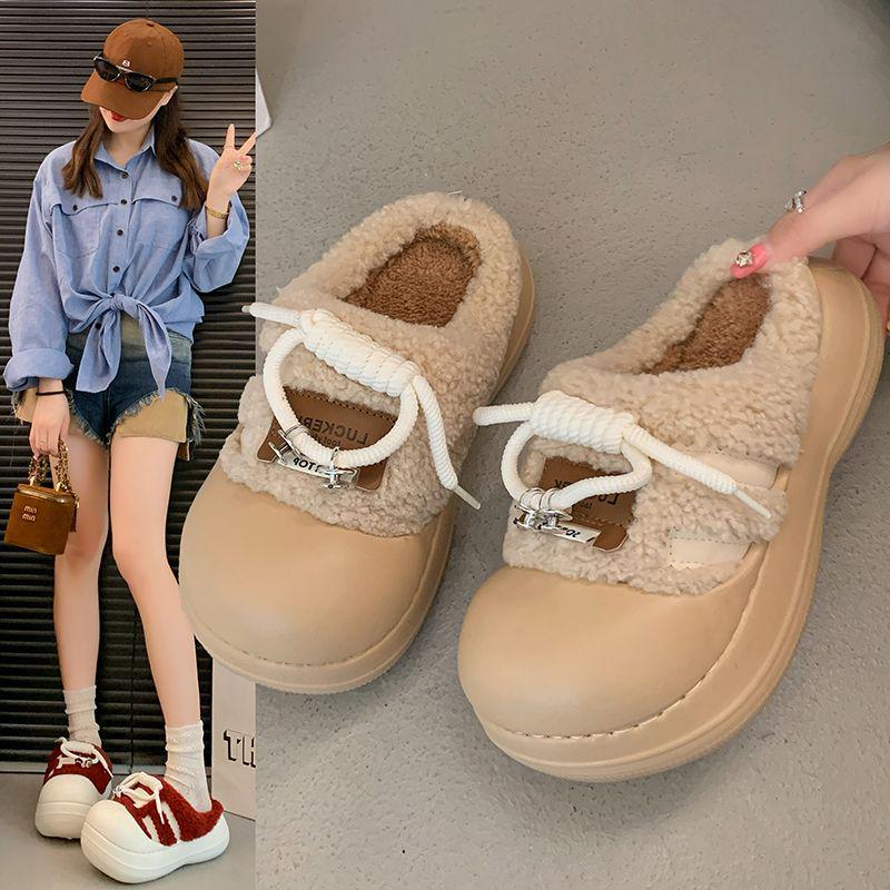 Women's High-Value Thick-Soled Cotton Slippers: Warm, Non-Slip, Fluffy, Height-Boosting for Autumn/Winter