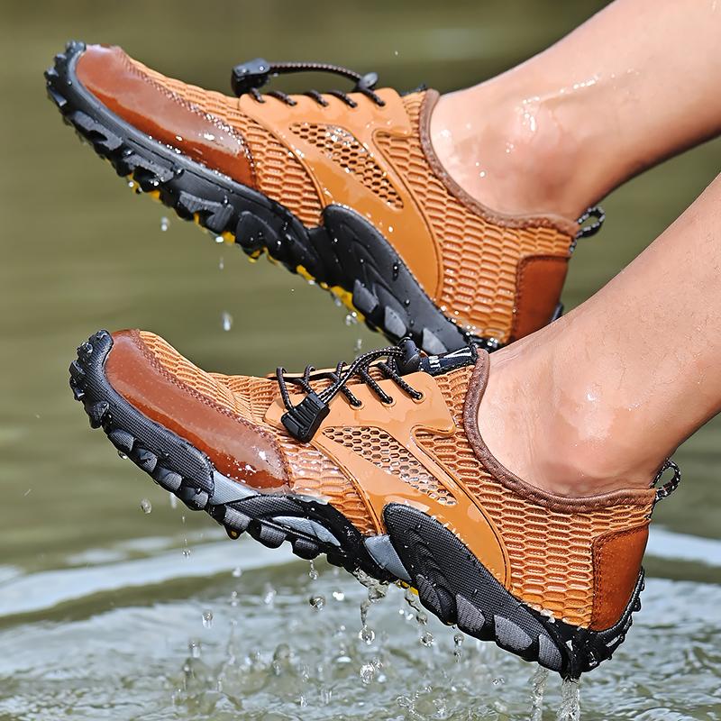 Men's Mesh Summer Casual Hiking Soft Soled River Tracing Water Sports Breathable Anti Slip Flat Bottomed Beach Walking Shoes
