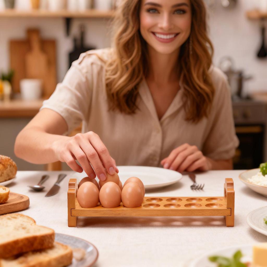14-Slots Wooden Egg Holder Stackable Organizer Stand Counter Wood Egg Storage Rack Refrigerator Storage Kitchen Decoration
