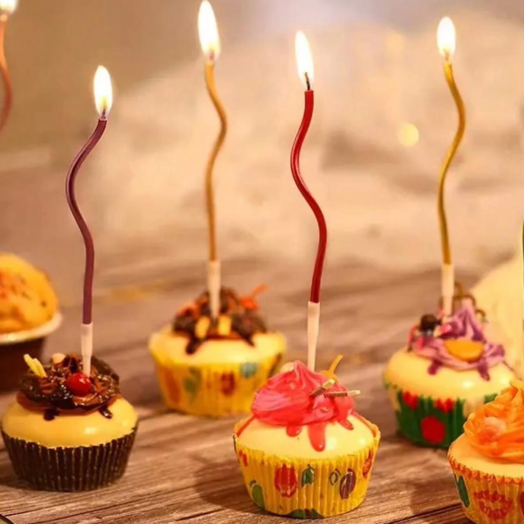 6pcs/Set Curved Cake Candles Birthday Cupcake Decorating Baby Shower Gender Reveal Candle Toppers Wedding Party Decorative