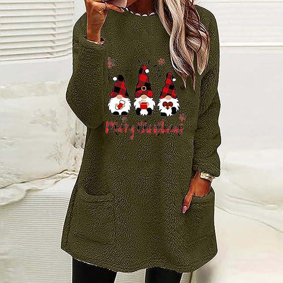 Women's Christmas Letter Print Round Neck Loose Long Sleeve Plush Hoodie