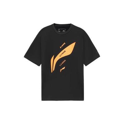 Sports Life Series Letter Logo Print Round Neck Short Sleeve T-Shirt Unisex Tops Black AHSS873-1