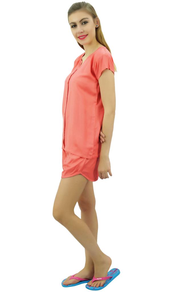 Bimba Womens Black Buttondown Pj 2-Piece Set Shirt & Shorts Night Dress-10