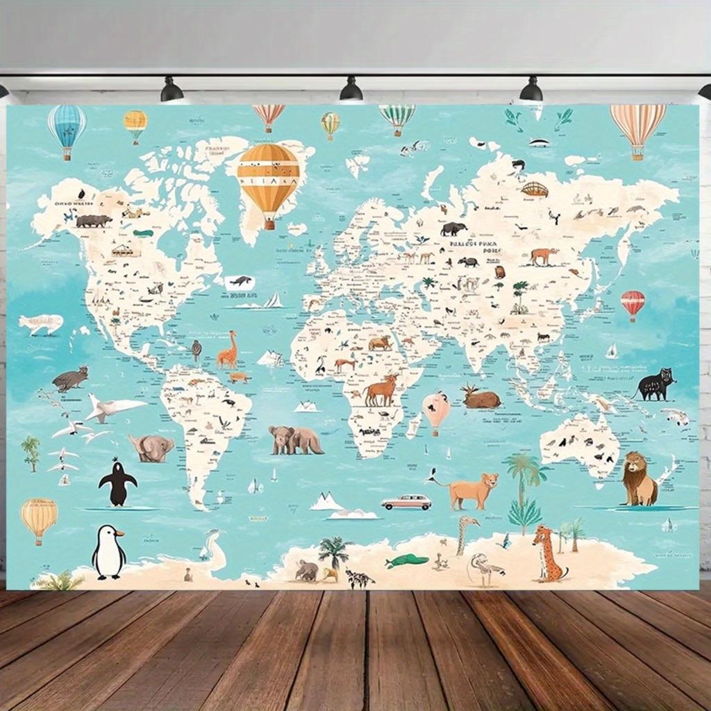World Map Background Fabric, Durable Polyester Material, Suitable for Indoor and Outdoor Use, Birthday, Christmas, Etc.