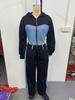 Women's European and American Style Patchwork Hooded Sweatshirt and Pants Set