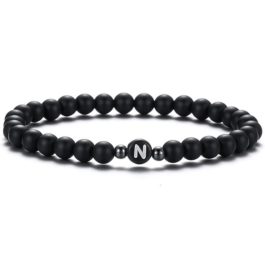 6 mm Armband aus natürlichem, mattiertem Achat für Damen und Herren, handgefertigtes Perlenarmband mit Buchstaben, modisches Design mit 26 Buchstaben, Partnerschmuck