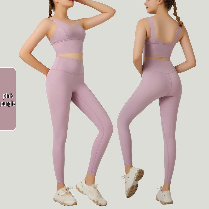Yoga-Set mit hoher Taille für Damen: Europäischer/Amerikanischer Stil, Nacktes Gefühl, Sexy Rücken Sportweste, Hüfthebende Fitness-Laufleggings.