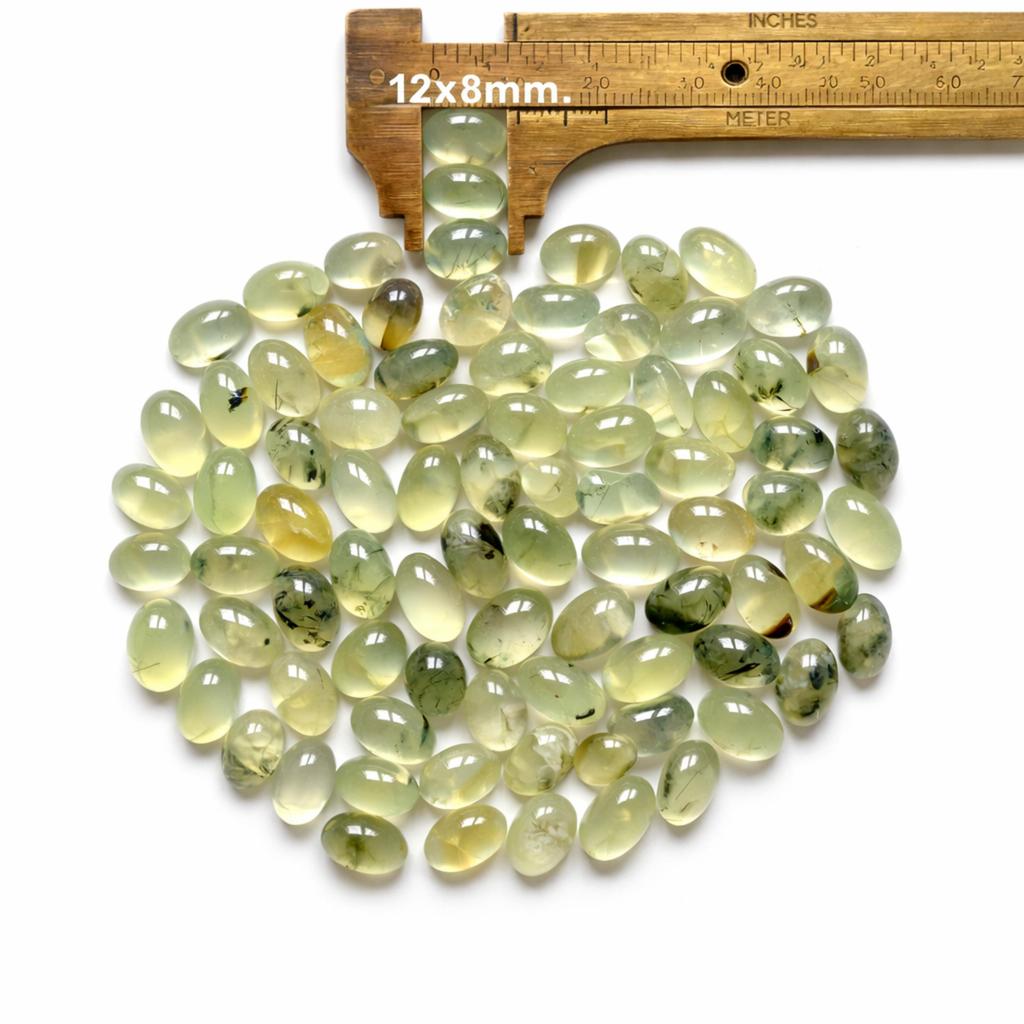 Green Prehnite Oval Cabochon Lot – Calibrated 12x8 mm Smooth Flat Back Gemstone for Jewelry Making