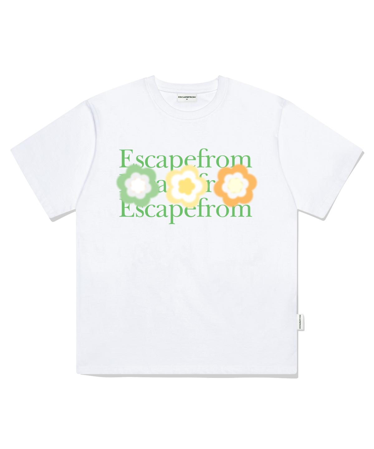 Escape From Green Logo Three Flower Print Oversized Short Sleeve T-Shirt White L
