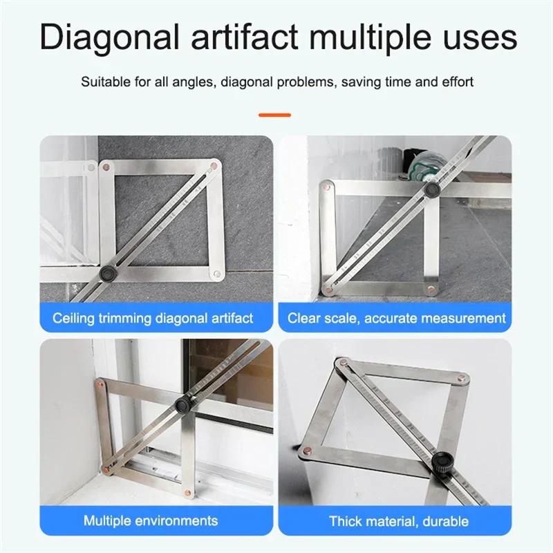 Woodworking Aluminum Protractor Diagonal Ruler with Clear Scale Corner Angle Finder Square Carpenter Building Measuring Tools